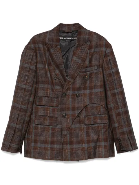 Andersson Bell Soe-check double-breasted blazer Brown AWA628M
