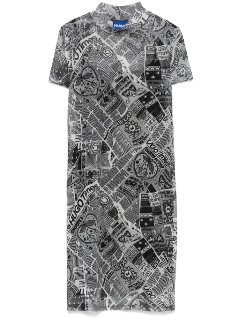 BOSS newspaper-print mesh mini dress Grey 50520114