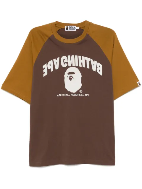A BATHING APE® College Relaxed Fit Raglan Tee Brown 001CSK801303M