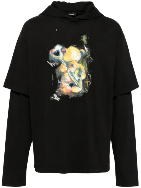 We11done teddy bear layered hoodie Black WDTH324844UBKN