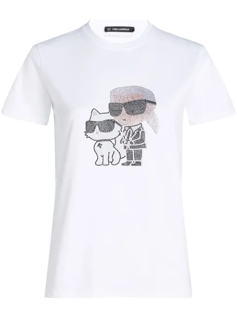 Karl Lagerfeld Ikon Karl and Choupette rhinestone T-shirt White A1W17131100