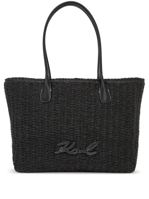 Karl Lagerfeld small Signature raffia beach tote bag Black A1W46073999