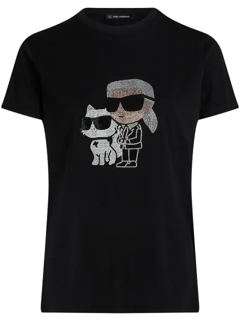 Karl Lagerfeld Ikon Choupette rhinestone T-shirt Black A1W17131999