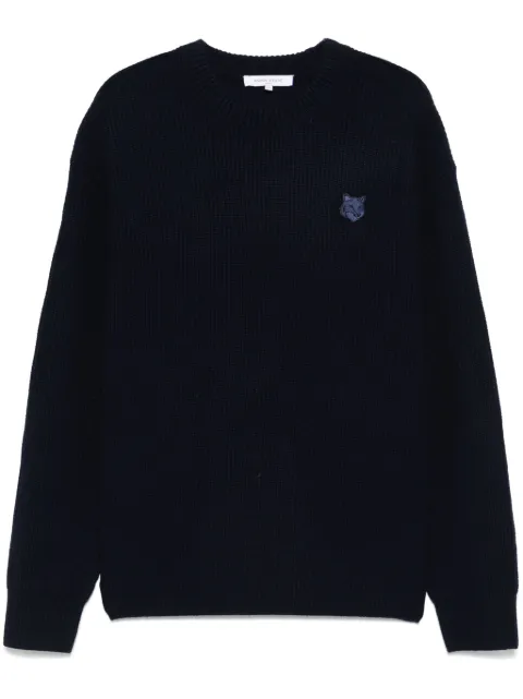 Maison Kitsuné Bold Fox Head-patch ribbed sweater Blue LM00818KT1093