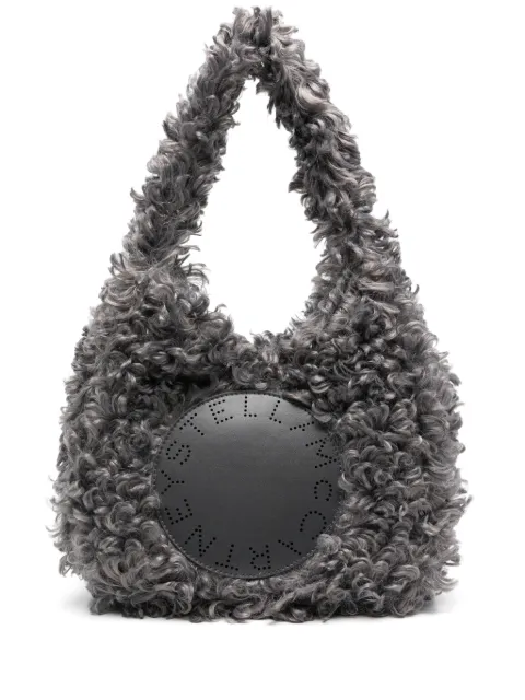 Stella McCartney small logo-patch faux-shearling tote bag Grey 7B0113WP0464