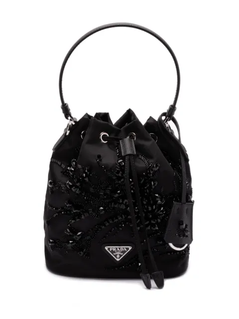 Prada enamel triangle-logo tote bag Black 1BE067VWRM2C4Q