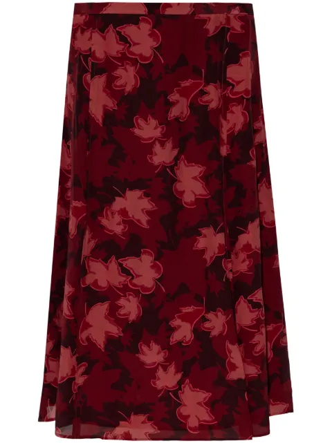 Maison Kitsuné leaf-print midi skirt Red NW01522WF4032