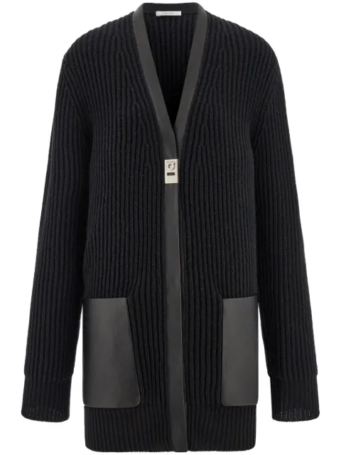 Ferragamo longline cardigan with leather trims Black 780677