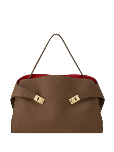 Ferragamo Hug soft bicolor shoulder bag L Brown 780516