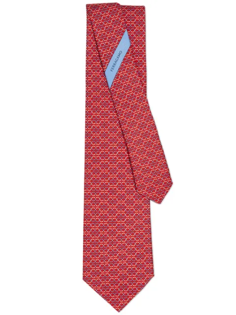 Ferragamo Gancini print silk tie Red 778442