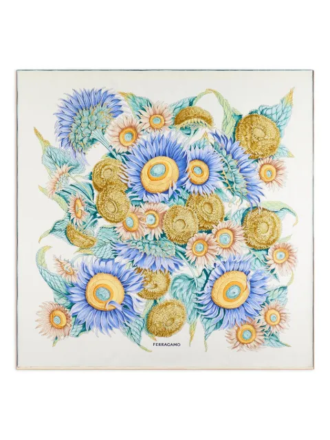 Ferragamo sunflower-print silk scarf White 780054