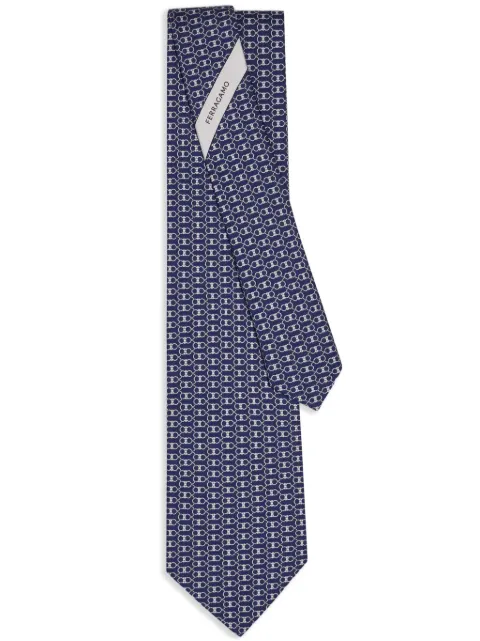 Ferragamo Gancini print silk tie Blue 778567