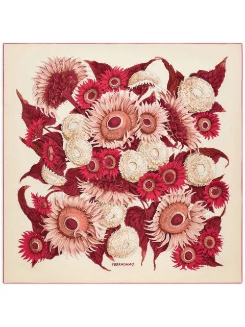 Ferragamo Sunflower print silk scarf Neutrals 780051