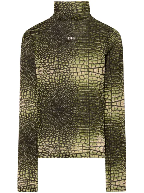 Off-White logo-print crocodile-effect T-shirt Green OWAD122S25JER0025810