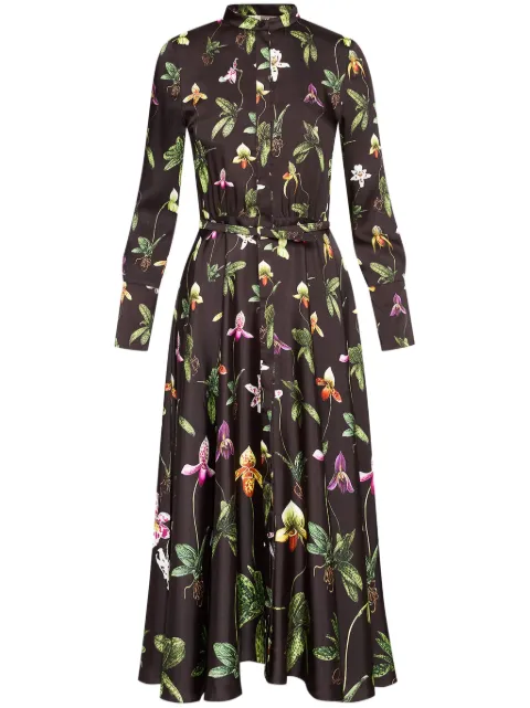 Oscar de la Renta Orchid silk twill midi dress Brown 25RN265SOPBRU