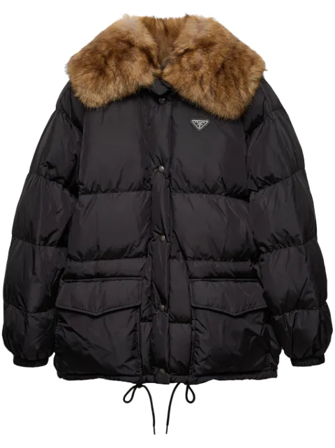 Prada enamel triangle-logo padded jacket Black 292233SOOO1595