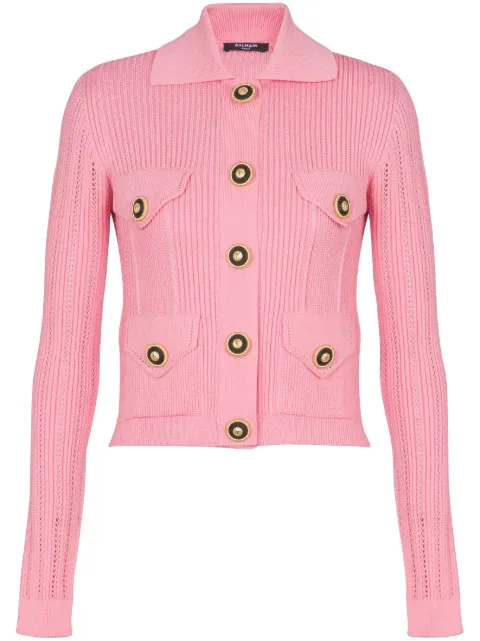 Balmain logo-embroidered knit cardigan Pink EF1KL150KI10