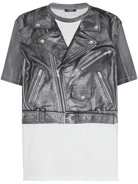 Balmain biker-print T-shirt Black EH1EG010GE40