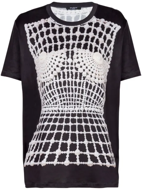 Balmain trompe l'oeil-print T-shirt Black EF1EF000GE48