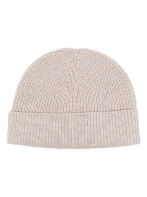 Sunspel cashmere ribbed beanie hat Neutrals AHAT9366