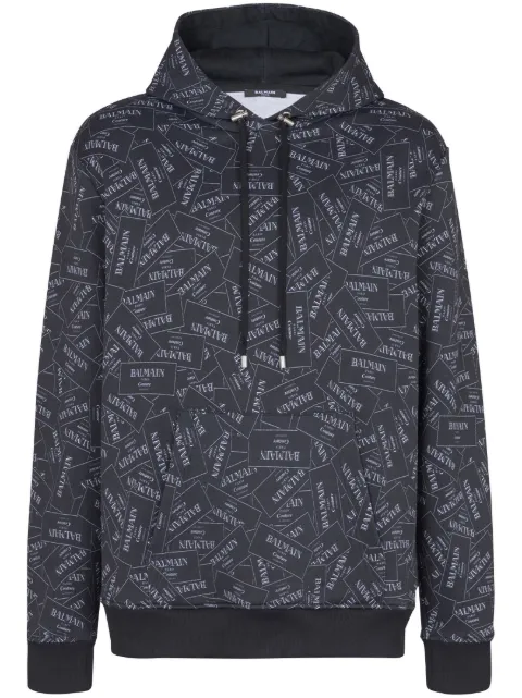 Balmain Couture Label-print hoodie Black EH1JT047GE38