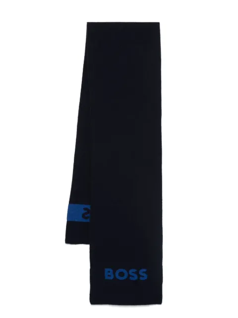 BOSS intarsia-logo scarf Blue 50524391