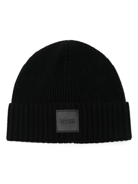 BOSS logo-patch beanie hat Black 50522426