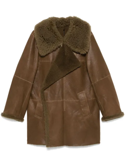 LEMAIRE asymmetric shearling coat Brown CO1079LL0037
