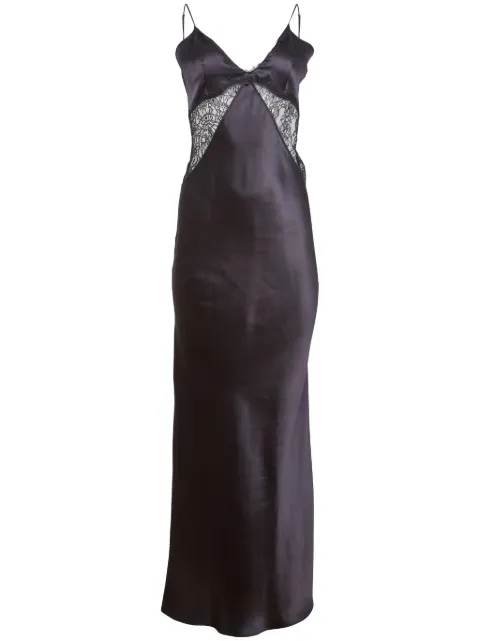 Fleur Du Mal lace-trim silk maxi dress Black SL01420100