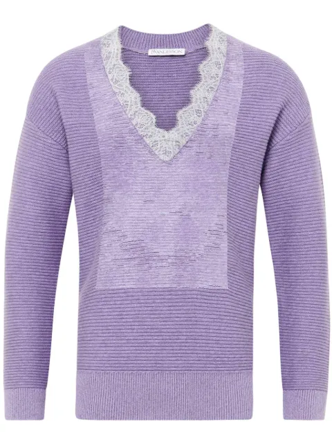 JW Anderson V-neck lace-trim sweater Purple KW1360YN0402748
