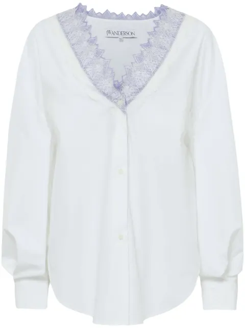 JW Anderson V-neck lace-trim shirt White SH0347PG1090001