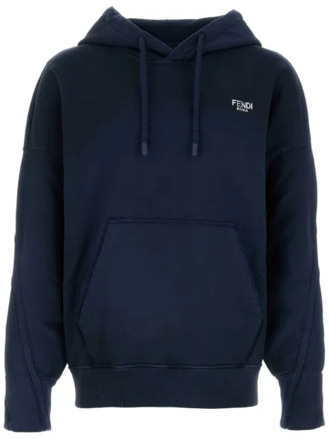 FENDI logo-plaque distressed hoodie Blue FY1253APM7
