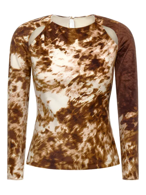 Roberto Cavalli cut-out printed long-sleeve top Brown TKT6186CN08