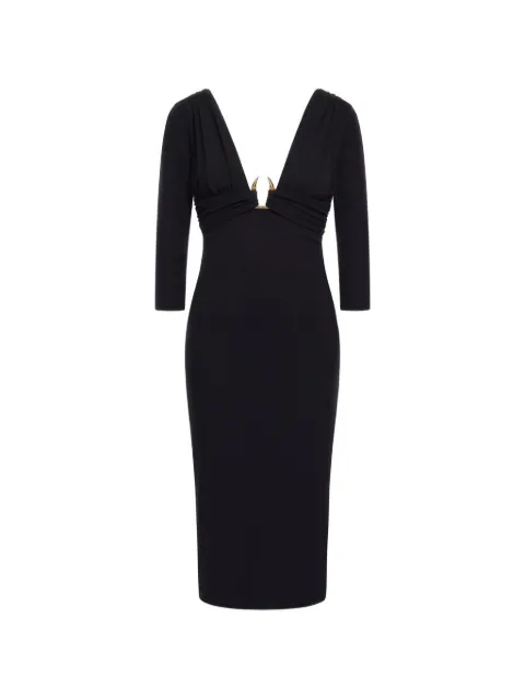 Roberto Cavalli plunging neckline gold detail dress Black TKT139JJ034