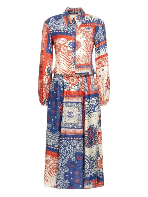 Roberto Cavalli patchwork paisley-pattern silk dress Blue TKT1104QN05