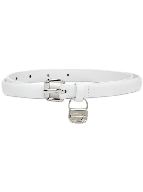 Diesel 1.4cm slim leather belt with 1DR bag charm White X09973PR227