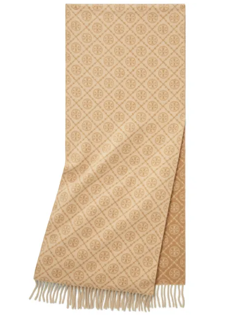 Tory Burch T Monogram oblong scarf Neutrals 164571