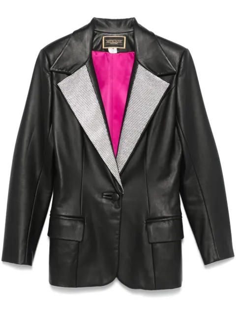 MITILIANE COUTURE crystal-lapels faux-leather blazer Black 5942664548618