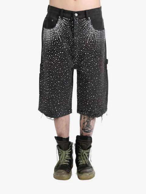 BIRTH OF ROYAL CHILD crystal-embellished washed-denim shorts Black BC24SSSP02