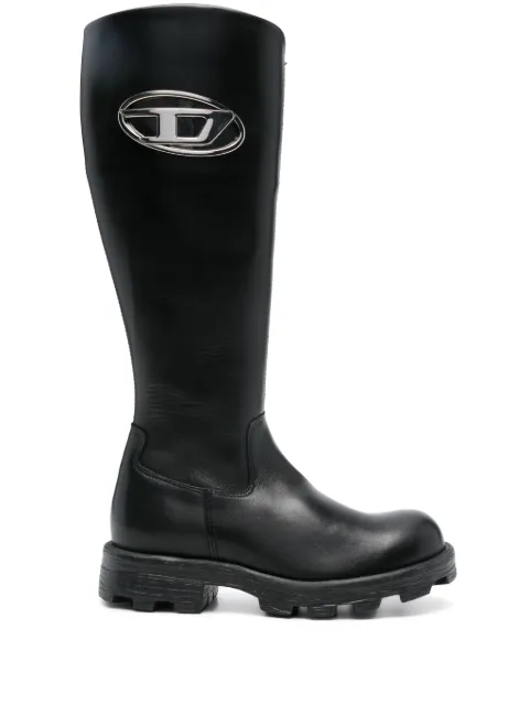 Diesel D-Hammer-leather knee-high boots Black Y03417P4471