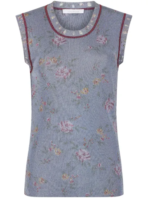 Rabanne floral-print tank top Blue 25PMPU013ML0306