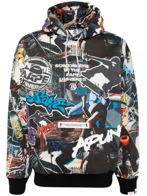 AAPE BY *A BATHING APE® Moonface-logo graffiti-print hoodie Black ASWB358XXN