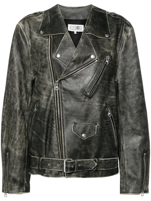 MM6 Maison Margiela leather "Brown" biker jacket Green S52AM0305M07001