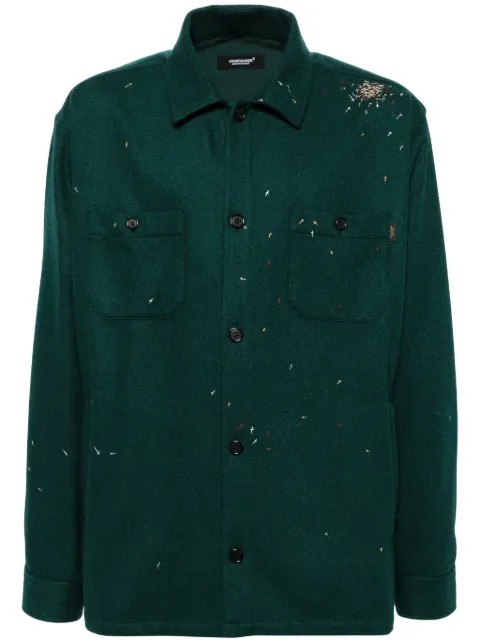 Undercover cross embroidery long-sleeves shirt Green UC2D44051