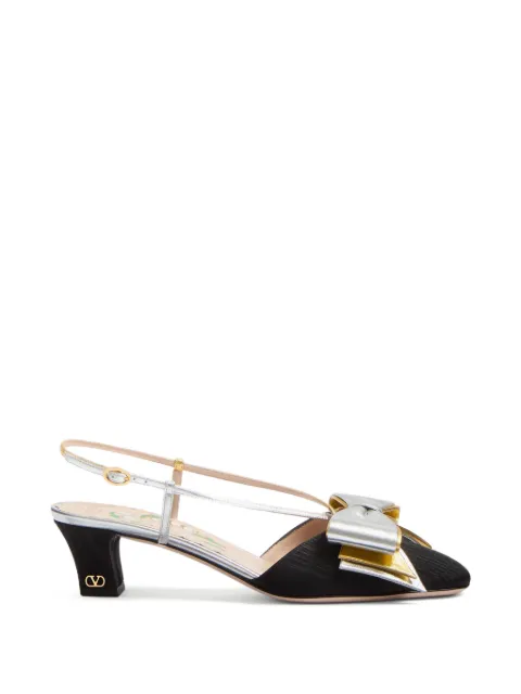 Valentino Garavani Bowow slingback pumps in moirè fabric 45mm Black WS0LB6QLJ