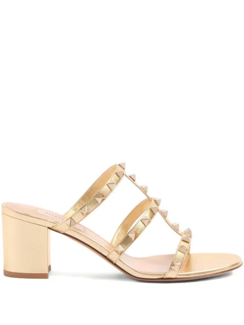 Valentino Garavani Rockstud slide sandal in laminated nappa 60mm Gold WS0C47QKH