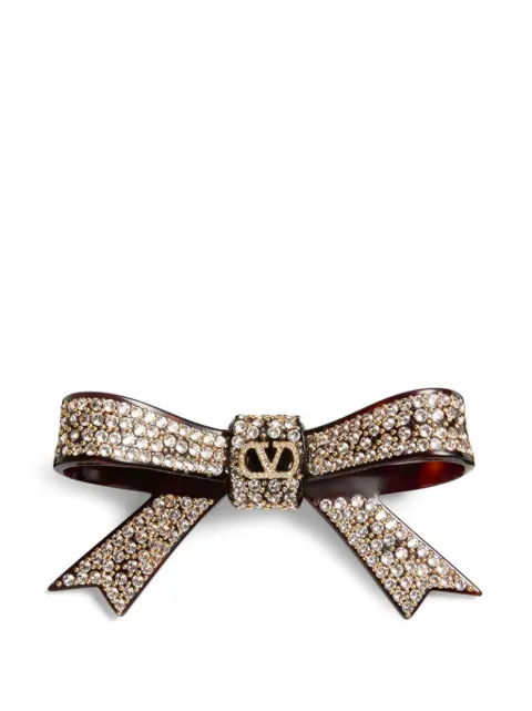 Valentino Garavani Vlogo Signature hair clip in resin metal and crystals Brown WJ0Y40KZC
