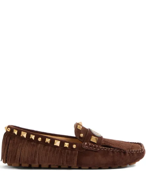 Valentino Garavani Rockstud fringe-detail loafers Brown WS0LL2KAD