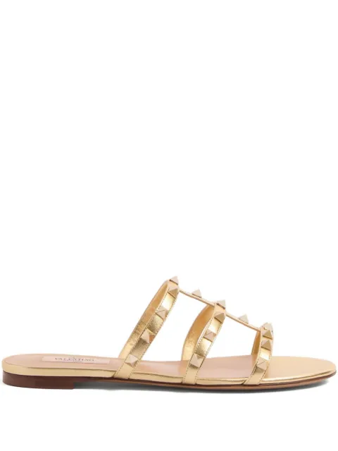 Valentino Garavani Rockstud laminated nappa slide sandal Gold WS0C49QKH