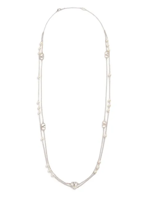 Valentino Garavani Vlogo Signature metal necklace with swarovski pearls Silver WJ0X76UXM